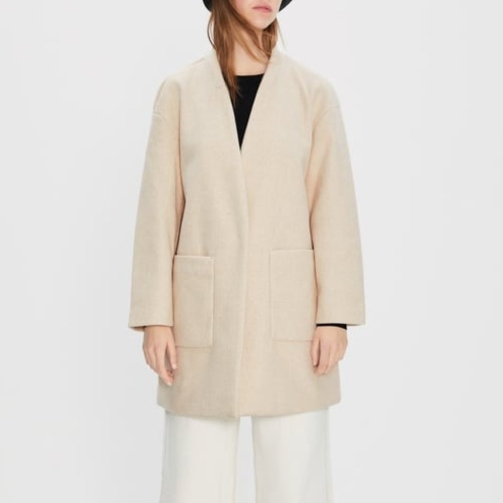 ZARA Beige Cocoon Coat Snap Front Large